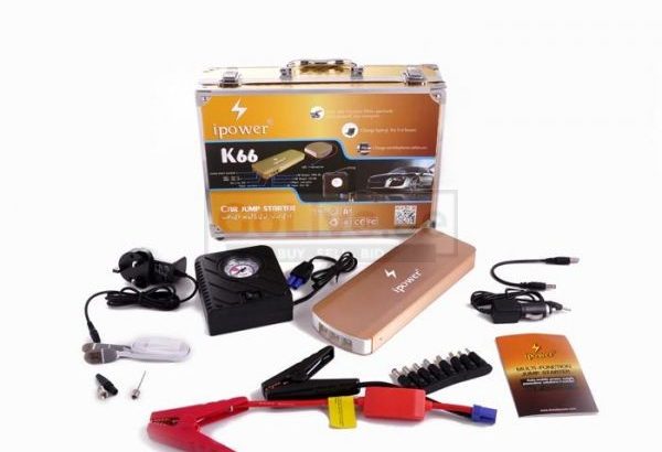 Car Jump Starter Emergency Power Bank [900000mAh] K66 with Compact Tyre Air Compressor Inflator (Built-In LED Flashlight)