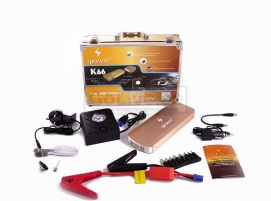 Car Jump Starter Emergency Power Bank [900000mAh] K66 with Compact Tyre Air Compressor Inflator (Built-In LED Flashlight)