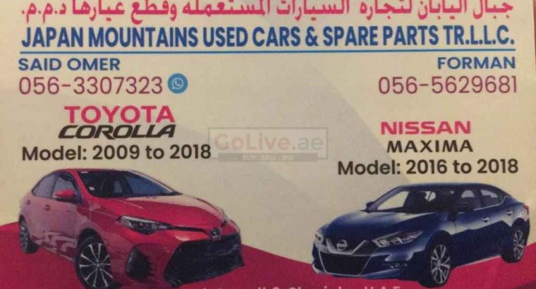 Japan Mountains Used Cars & Spare Parts TR LLC – Only Corolla and Maxima Parts ( Used Auto Parts)