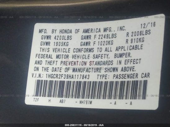 2017 HONDA ACCORD FRESH USA IMPORTED CAR FOR SALE