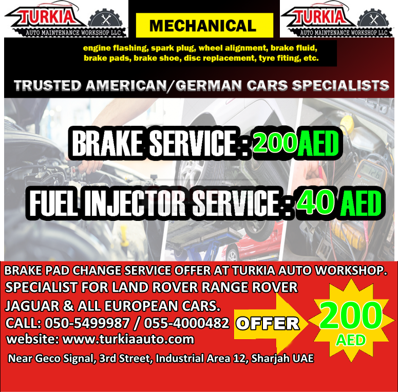 Brake Pad Change Service Offer 200 AED at Turkia Auto Workshop