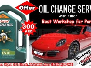 Porsche Car ENgine & Filter Change Service Offer just 300 AED, Limited Edition at Turkia Auto Workshop Sharjah UAE.