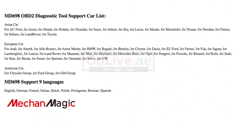 MechanMagic MD698 OBD2 Car Scanner Diagnostic Compute Tool Full System with ABS SRS Engine & more ( FREE LIFETIME ONLINE UPDATE )