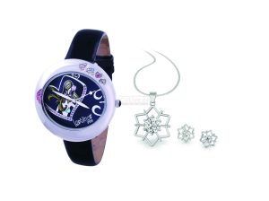 Black Crystal Dial Ladies Watch with Free Jewelry Set