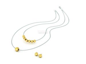 Two-tone 2-Layered Necklace with 1 pair of Earrings