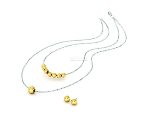 Two-tone 2-Layered Necklace with 1 pair of Earrings