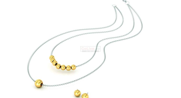 Two-tone 2-Layered Necklace with 1 pair of Earrings