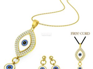 Gold Plated Eye Necklace with Free Black Cord and 1 pair of Earrings