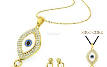 Gold Plated Eye Necklace with Free Black Cord and 1 pair of Earrings