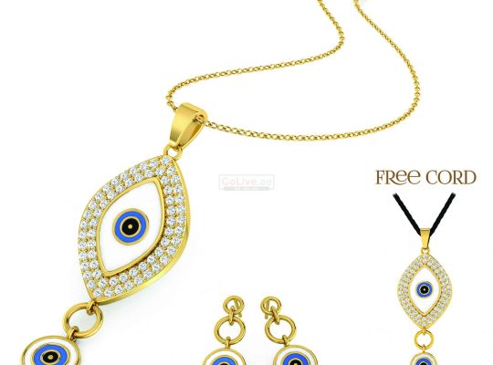 Gold Plated Eye Necklace with Free Black Cord and 1 pair of Earrings