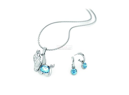 Silver Plated Pony Necklace with 1 pair of Earrings