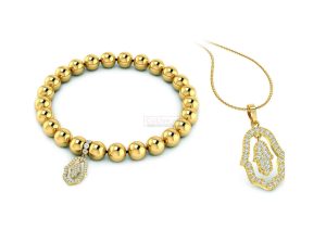Gold Plated Hamsa Pendant and Bracelet Set