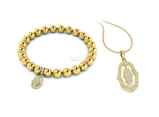 Gold Plated Hamsa Pendant and Bracelet Set