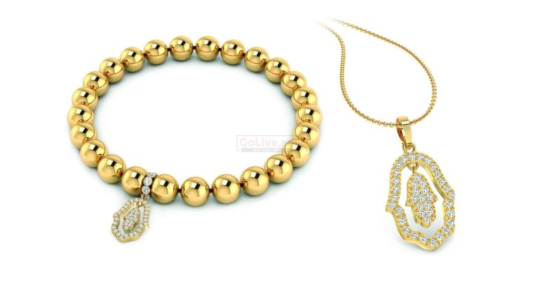 Gold Plated Hamsa Pendant and Bracelet Set