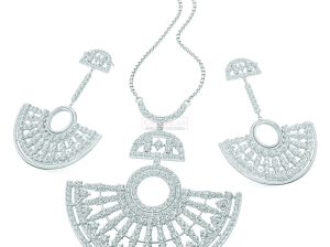 Silver Plated Art Deco Inspired Necklace and Earrings Set