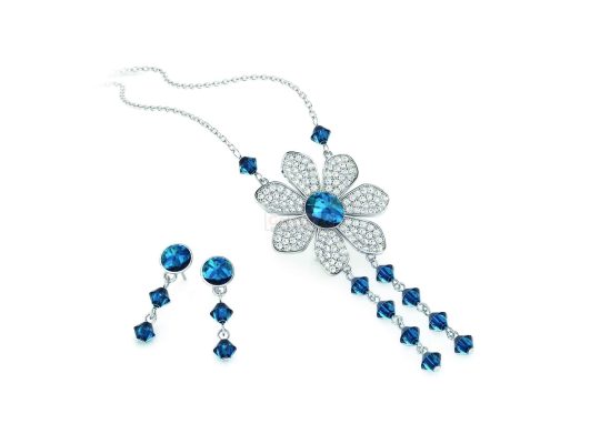 Silver Plated Necklace and Earrings Set with Swarovski elements
