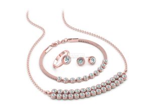 Rose Gold Plated Necklace, Bracelet, Ring and 1 pair of Earrings