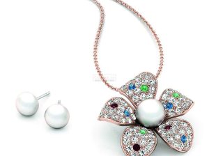 Rose Gold Plated Flower Pendant with Free Pearl Earrings