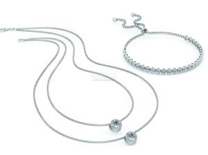 Silver Plated 2-Layered Necklace and Adjustable Bracelet Set