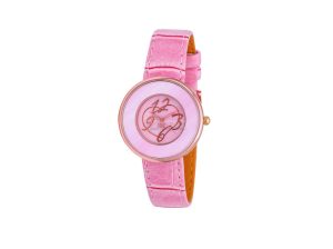 Ladies Pink Leather Strap Watch