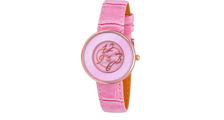 Ladies Pink Leather Strap Watch