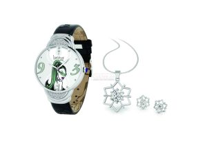 Silver Crystal Dial Ladies Watch with Free Jewelry Set