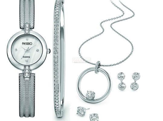 Silver Plated Watch, Bangle, Necklace and 2 pairs of Earrings