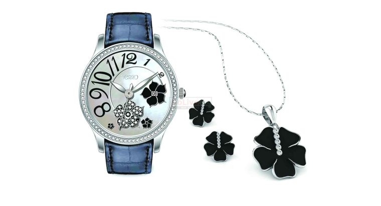 Ladies Leather Strap Watch with Necklace and Earrings Set