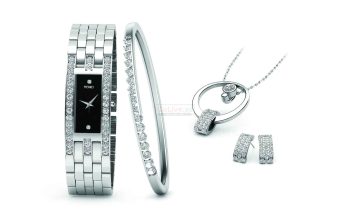 Silver Plated Ladies Watch with Bangle, Necklace and 1 pair of Earrings