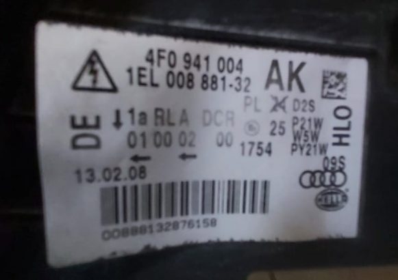AUDI A6 2006 TO 2008 XENON HEADLIGHT ORIGINAL USED PART NO 4FO941004