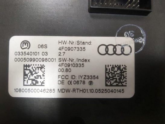 AUDI A6 2005 TO 2008 KESSY KEYLESS CONTROL UNIT MODULE PART NO 4F0907335
