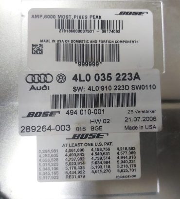 AUDI Q7 2006 2007 RADIO BOSE AMPLIFIER PART NO 4L0035223A OEM ( Genuine Used AUDI Parts )