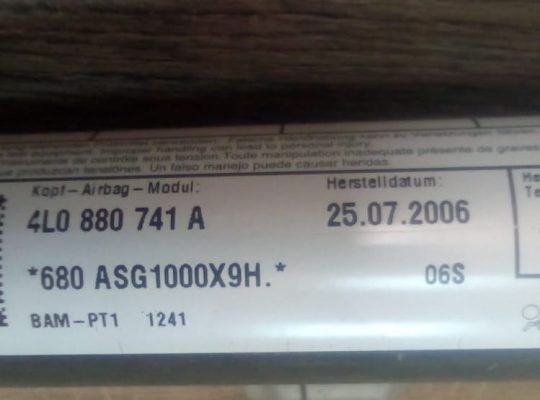 AUDI Q7 2007 TO 2015 Front Driver Left Roof Air SRS Bag PART NO 4L0880741A ( Genuine Used AUDI Parts )