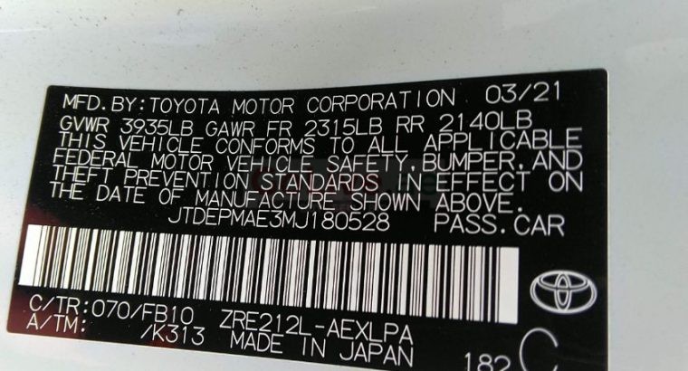 Us Imported Toyota Corolla 2021 LE for sale