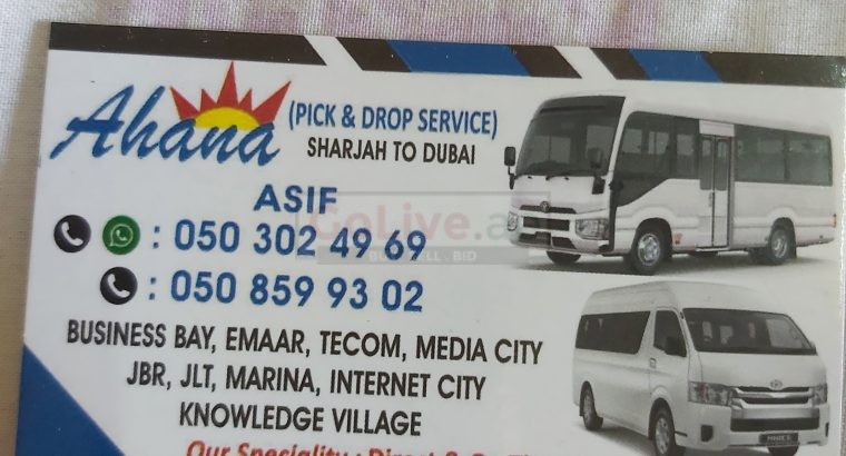 DIRECT SERVICE FROM SHARJAH TO JLT / MEDIA CITY / KNOWLEDGE VILLAGE/ TECOM / EMAAR / JBR/INTERNET CI