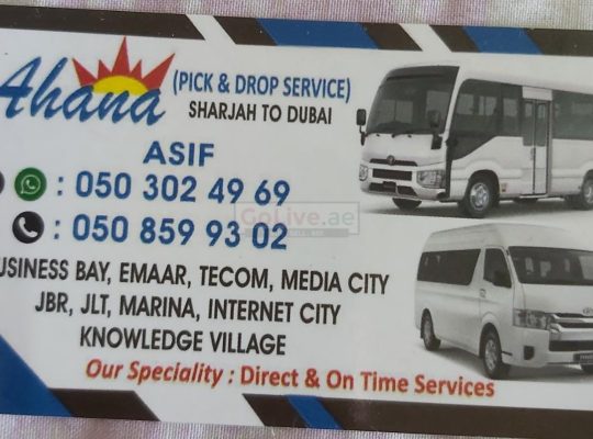 DIRECT SERVICE FROM SHARJAH TO JLT / MEDIA CITY / KNOWLEDGE VILLAGE/ TECOM / EMAAR / JBR/INTERNET CI