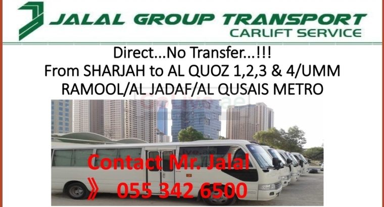 Carlift Sharjah to Al Quoz,Al Jadaf,Umm Ramool,Al Qusais Metro