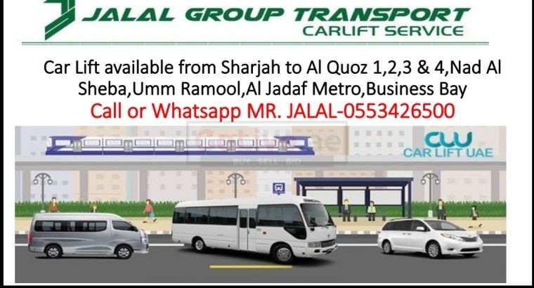 Car lift Service Sharjah to Al Quoz,Business Bay,Creek,Al Jadaf,Imm Ramool,Al Qusais