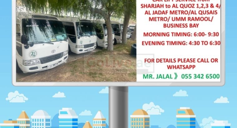 Car lift Service Sharjah to Al Quoz,Business Bay,Creek,Al Jadaf,Imm Ramool,Al Qusais