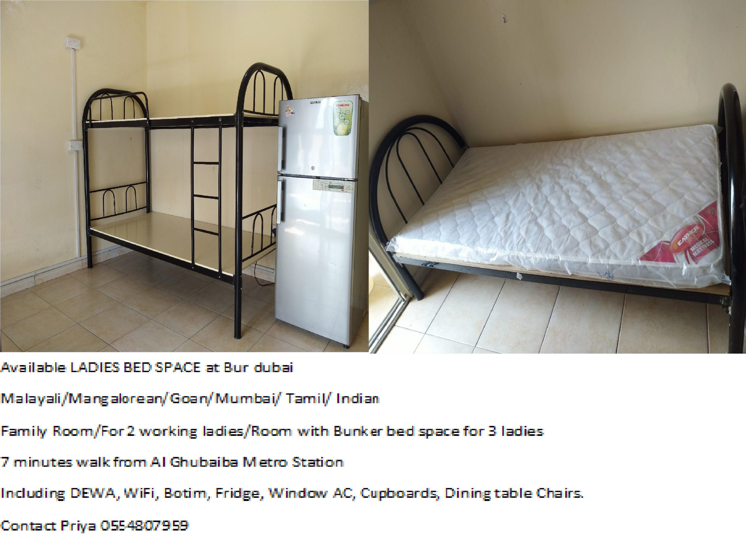 Available LADIES BED SPACE at Bur dubai UAE Classifieds