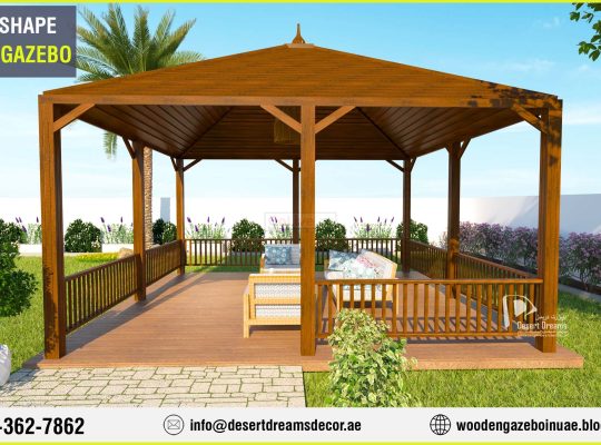 Octagon Shape Wooden Gazebo Uae | Supply and Install Wooden Gazebo in Abu Dhabi.