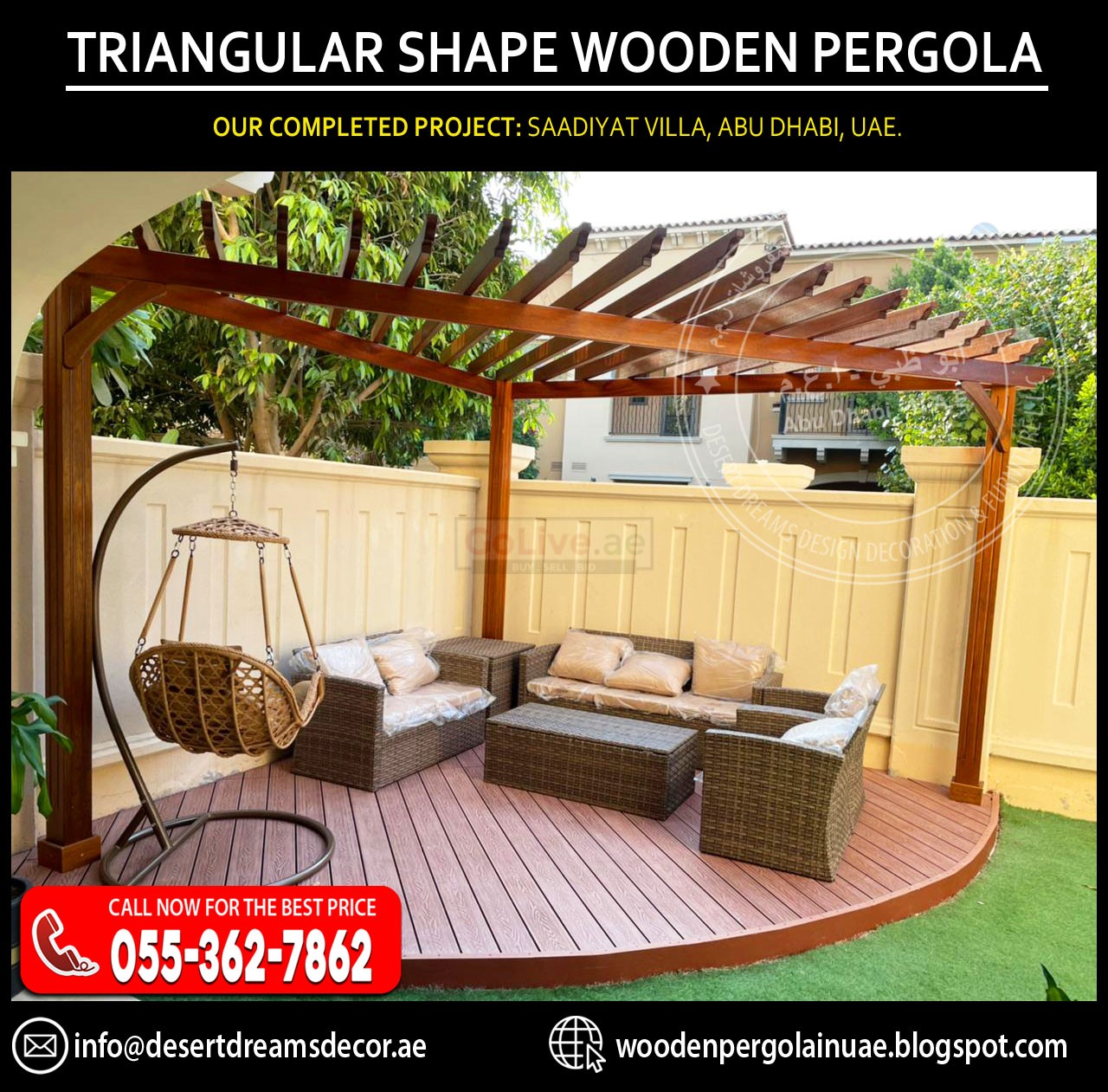Garden Wooden Pergola Uae | Affordable Prices | Outdoor Sitting Area Pergola | Abu Dhabi.