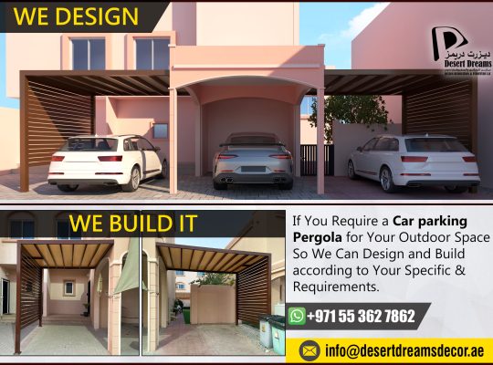 Vehicle Parking Pergola in Uae | Vehicle Parking Aluminum and Wooden Pergola | Abu Dhabi.