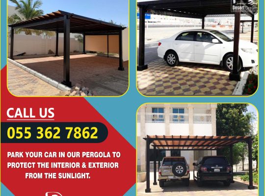 Vehicle Parking Pergola in Uae | Vehicle Parking Aluminum and Wooden Pergola | Abu Dhabi.