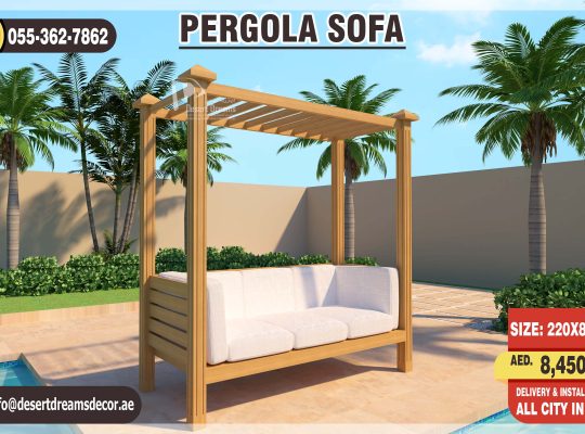 Sofa Pergola in Uae | Wooden Pergola with Furniture | Sitting Area Wooden Pergola.