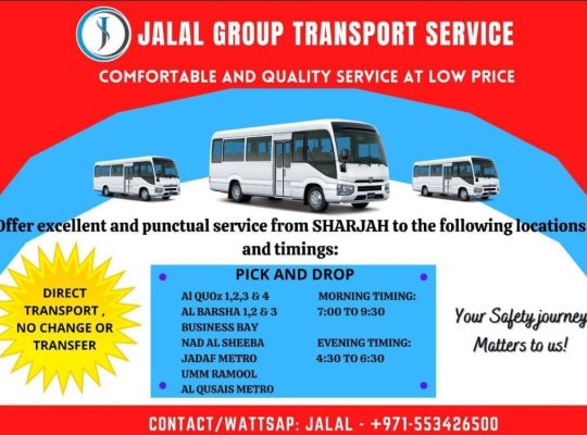 Pick and Drop Service From Sharjah to Silicon Oasis,Al Quoz,Al Jadaf