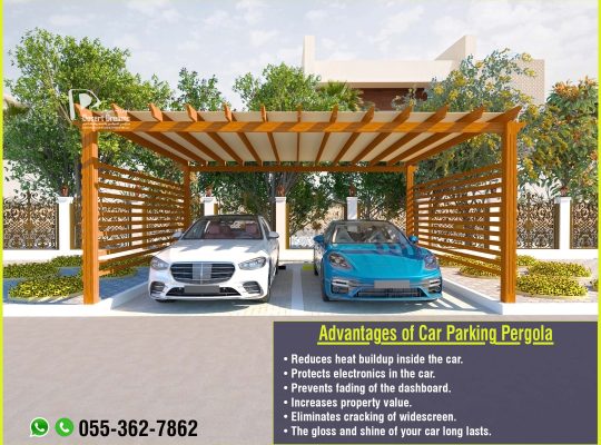 Vehicle Parking Pergola in Uae | Vehicle Parking Aluminum and Wooden Pergola | Abu Dhabi.