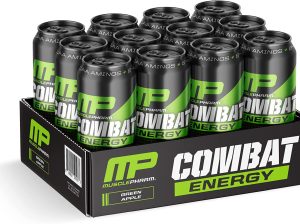 MusclePharm Combat Energy Drink 16oz (Pack of 12) – Green Apple – Sugar Free Calories Free – Perfectly Carbonated with No Artifici