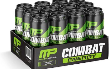 MusclePharm Combat Energy Drink 16oz (Pack of 12) – Green Apple – Sugar Free Calories Free – Perfectly Carbonated with No Artifici