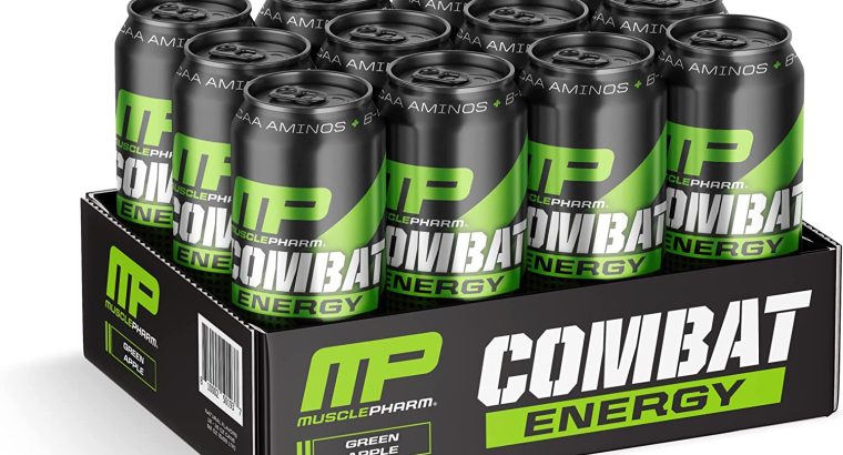 MusclePharm Combat Energy Drink 16oz (Pack of 12) – Green Apple – Sugar Free Calories Free – Perfectly Carbonated with No Artifici